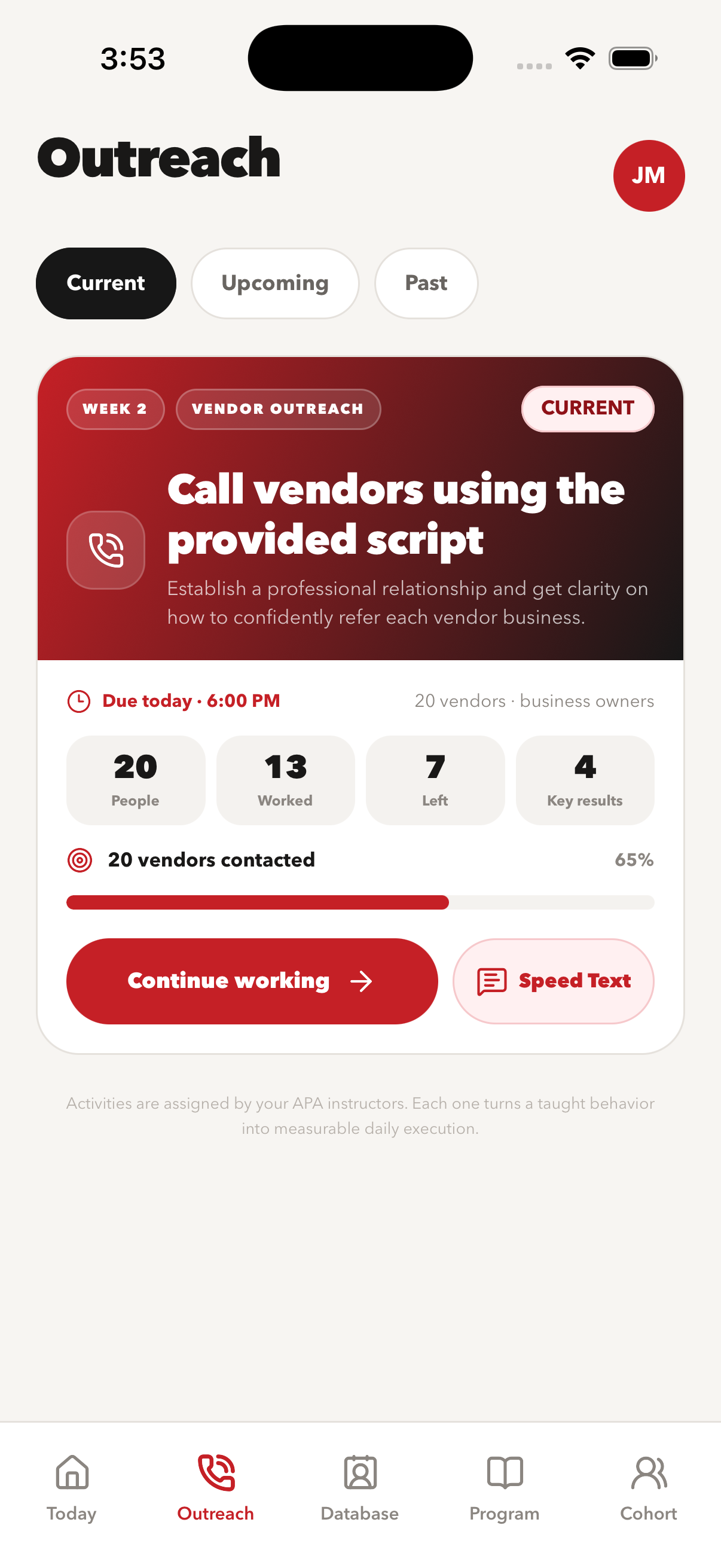 APA Outreach hub showing the assigned vendor campaign and its progress