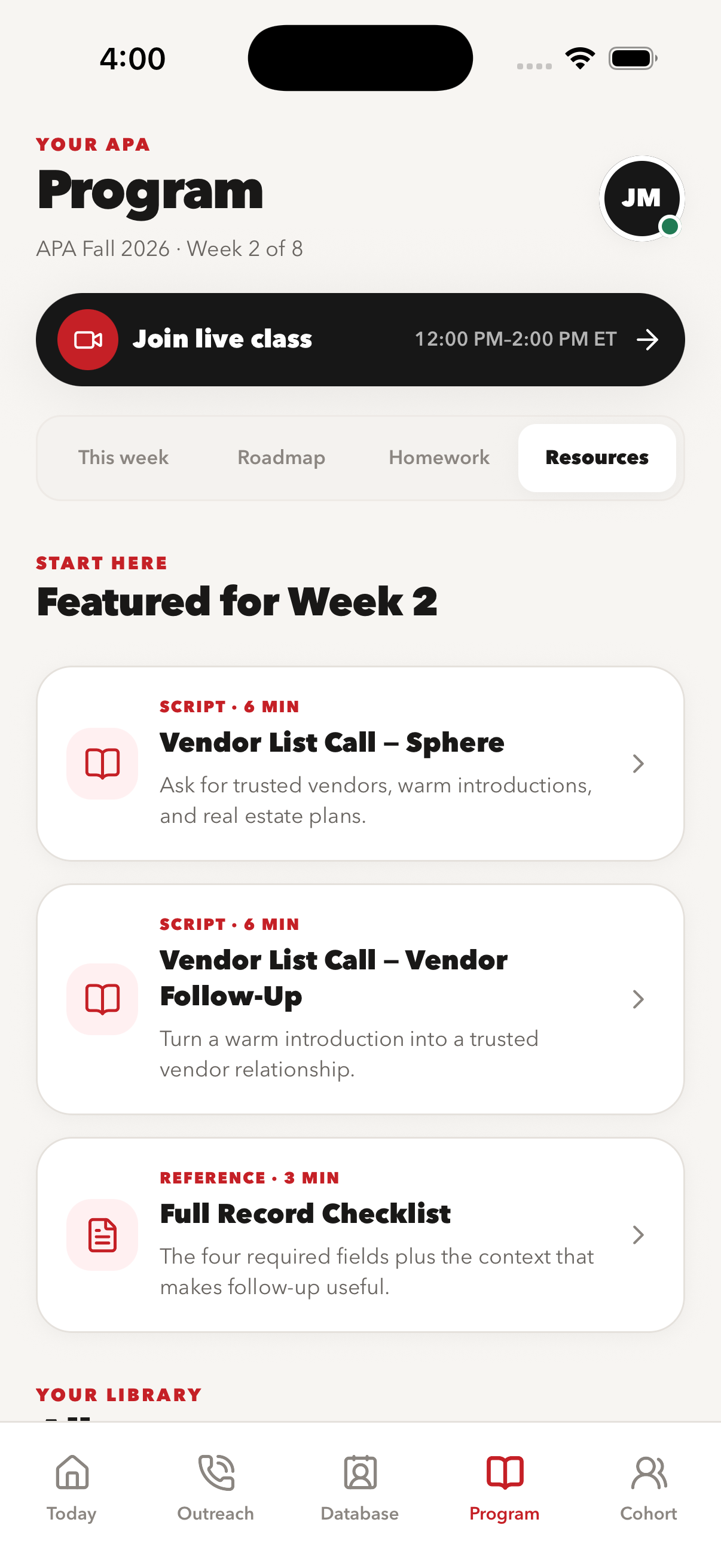 APA Program resource library with Week 2 scripts and reference materials